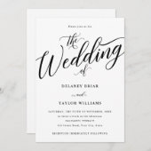 Manuscript Vlourish Modern Black and White Wedding Kaart (Voorkant / Achterkant)