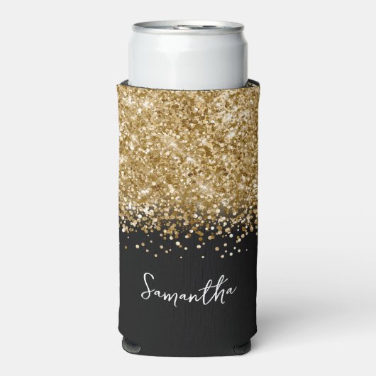 Manuscript voor Black and Gold Glittery Glam Seltzer Blikjeskoeler (Seltzer Voorkant)