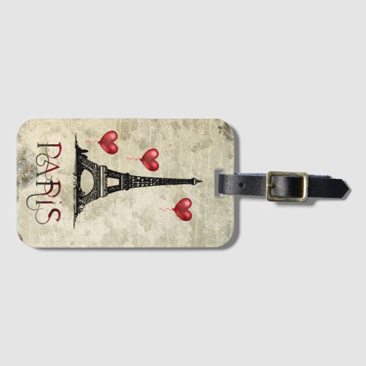 Manuscript voor Eiffel Tower en Red Heart-ballonne Bagagelabel (Voorkant (horizontaal))