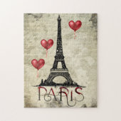 Manuscript voor Eiffel Tower en Red Heart-ballonne Legpuzzel (Verticaal)