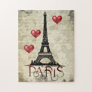 Manuscript voor Eiffel Tower en Red Heart-ballonne Legpuzzel
