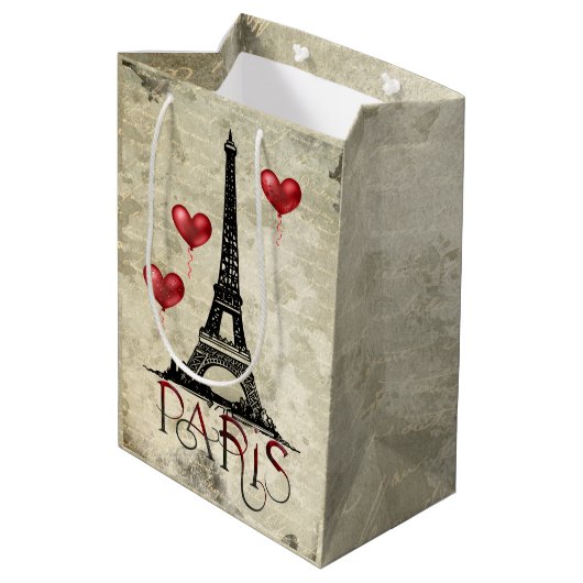 Manuscript voor Eiffel Tower en Red Heart-ballonne Medium Cadeauzakje (Achterkant Gekanteld)