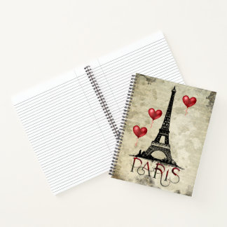 Manuscript voor Eiffel Tower en Red Heart-ballonne Notitieboek