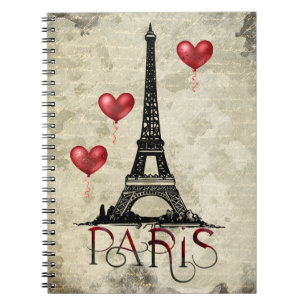 Manuscript voor Eiffel Tower en Red Heart-ballonne Notitieboek