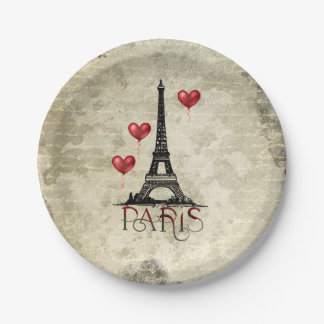 Manuscript voor Eiffel Tower en Red Heart-ballonne Papieren Bordje