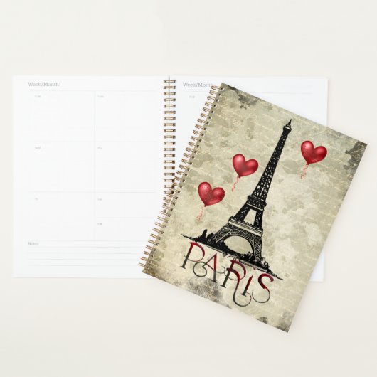 Manuscript voor Eiffel Tower en Red Heart-ballonne Planner (Display)