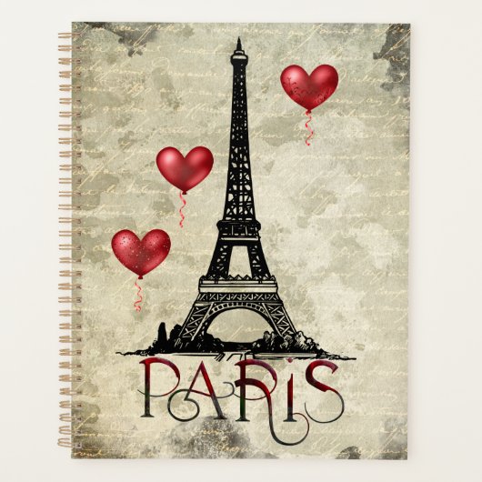 Manuscript voor Eiffel Tower en Red Heart-ballonne Planner (Voorkant)