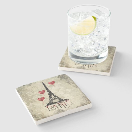 Manuscript voor Eiffel Tower en Red Heart-ballonne Stenen Onderzetter (Zijkant)