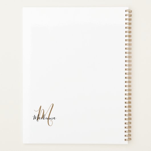 Manuscript voor modern zwart-wit monogram Initiaal Planner (Achterkant)
