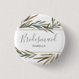 Manuscript Waterverf Rustic Chic Wedding Bridesmai Ronde Button 3,2 Cm