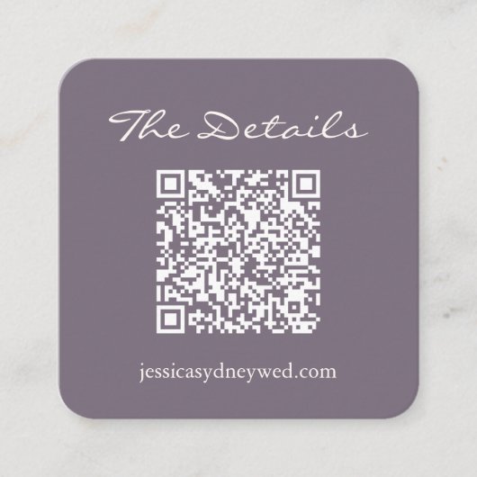 Manuscript Wedding RSVP Details QR Code Dusty Paar Informatiekaartje (Voorkant)