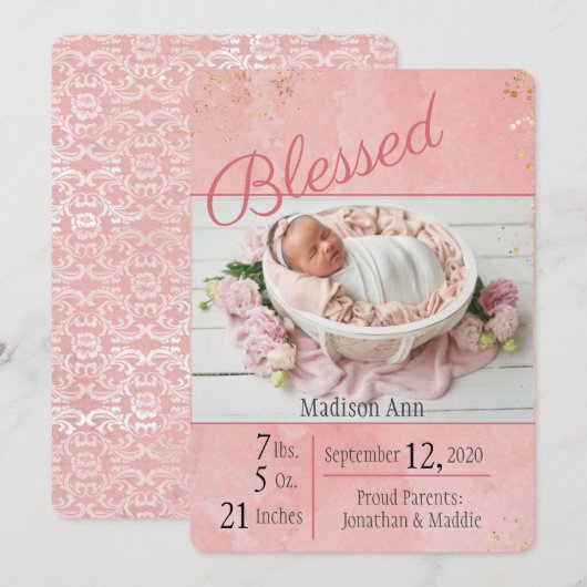 Manuscript zonder doekjes Baby Girl Elegant Person Aankondiging (Voorkant / Achterkant)