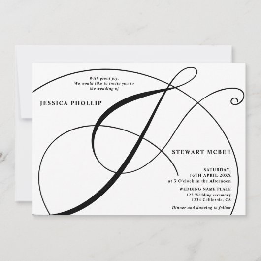 Manuscript zwarte witte fotokalligrafie bruiloft kaart (Voorkant)