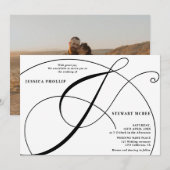 Manuscript zwarte witte fotokalligrafie bruiloft kaart (Voorkant / Achterkant)