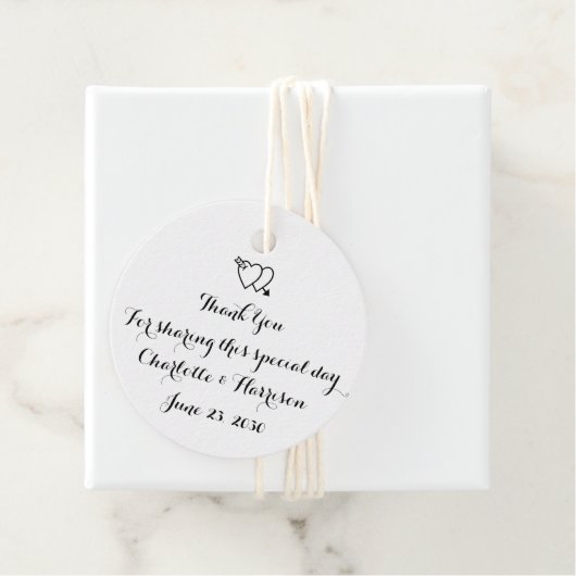 Manuscript zwarte witte harten Weddenschap Bedankjes Labels (In situ)