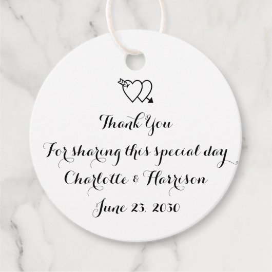 Manuscript zwarte witte harten Weddenschap Bedankjes Labels (Voorkant)