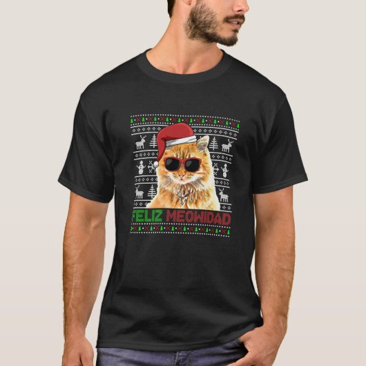 Manx Cat Feliz Meowidad Funny Christmas T-shirt (Voorkant)