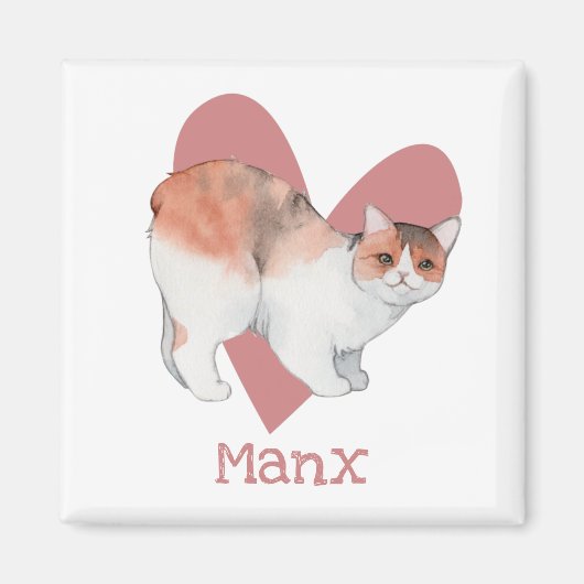 Manx Cat Waterverf Kat Roze hart Magneet (Voorkant)