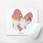 Manx Cat Waterverf Kat Roze hart Muismat (Met muis)