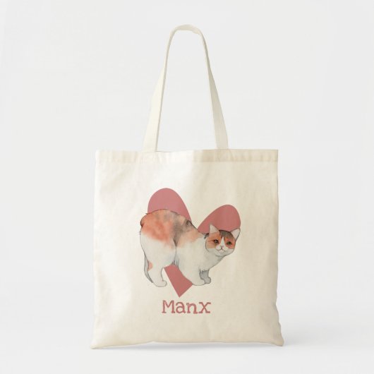 Manx Cat Waterverf Kat Roze hart Tote Bag (Voorkant)