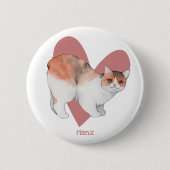 Manx Cat Waterverf Kat Roze Heart Button (Voorkant)