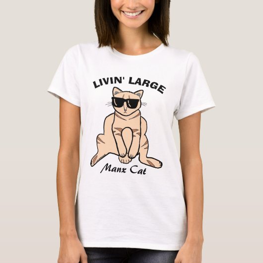 Manx Kat Leeft Groot Zonnebril Kitty T-shirt (Voorkant)