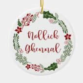 Manx Merry Kerstmis Wreath, Nollick Ghennal Keramisch Ornament (Voorkant)