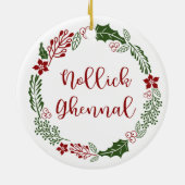 Manx Merry Kerstmis Wreath, Nollick Ghennal Keramisch Ornament (Achterkant)