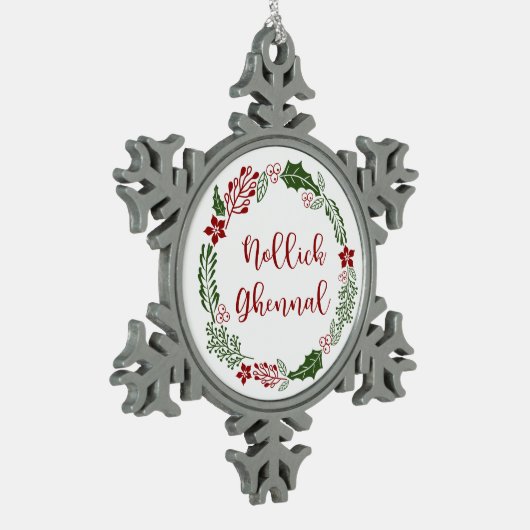 Manx Merry Kerstmis Wreath, Nollick Ghennal Tin Sneeuwvlok Ornament (Links)