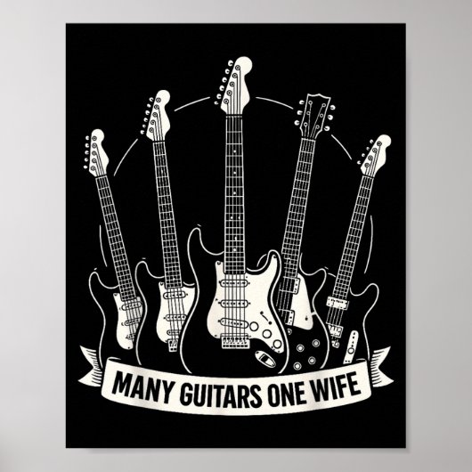 Many Guitars One Wife Funny Musician Guitarist Hum Poster (Voorkant)