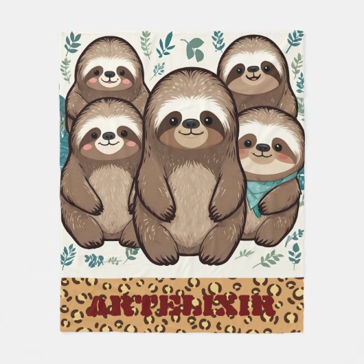 Many Sloth Army Print Fleece Deken (Voorkant)