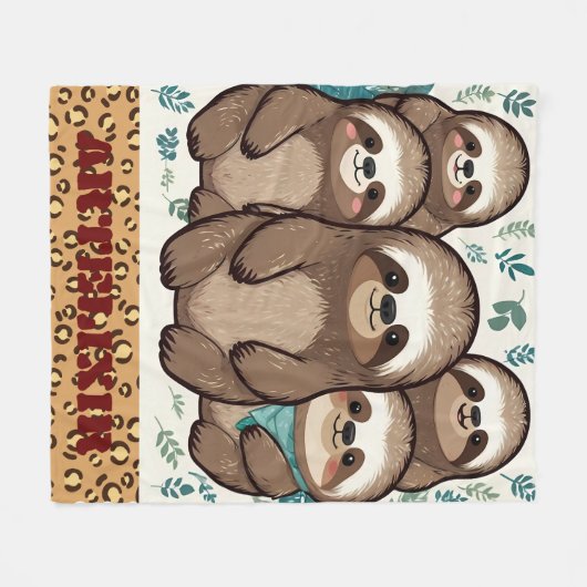 Many Sloth Army Print Fleece Deken (Voorkant (Horizontaal))