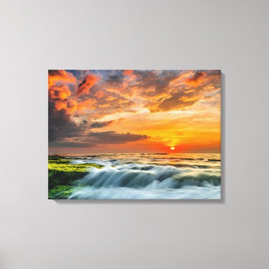 Manyar Beach op zonsopgang Canvas Afdruk (Voorkant)