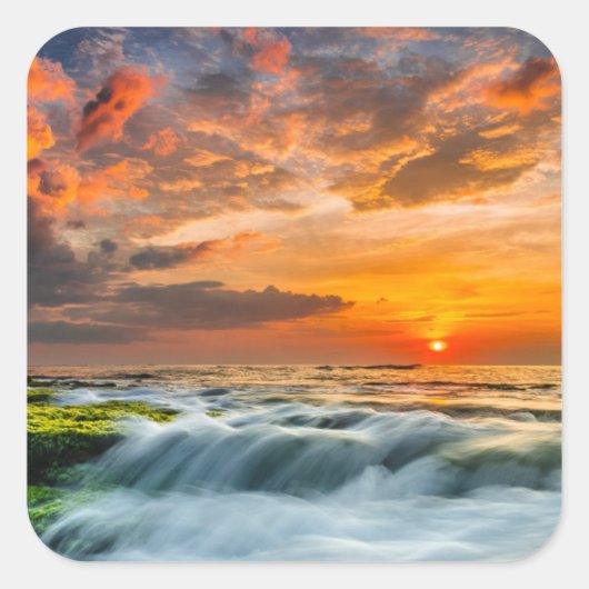 Manyar Beach op zonsopgang Vierkante Sticker (Voorkant)