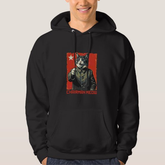 Mao Zedong Cat Communism Propaganda Poster Grappig Hoodie (Voorkant)