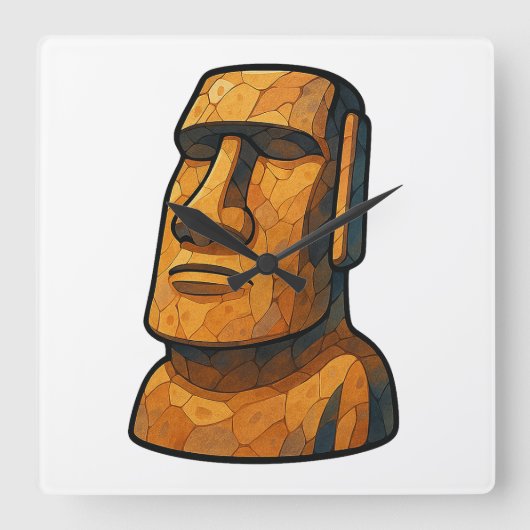 Maoi Stoic Statue Vierkante Klok (Voorkant)