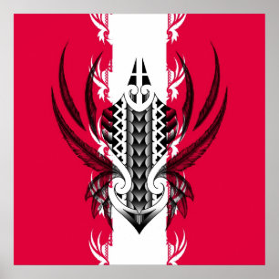 Maori art print met tattoos