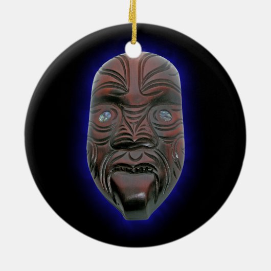 Maori Carved Mask Keramisch Ornament (Achterkant)