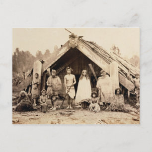 Maori Family, Nieuw-Zeeland, c.1880s (albumen prin Briefkaart