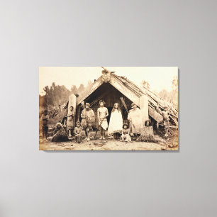 Maori Family, Nieuw-Zeeland, c.1880s (albumen prin Canvas Afdruk