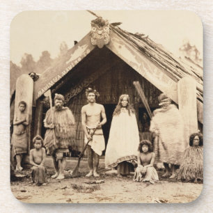 Maori Family, Nieuw-Zeeland, c.1880s (albumen prin Drankjes Onderzetter