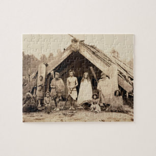Maori Family, Nieuw-Zeeland, c.1880s (albumen prin Legpuzzel