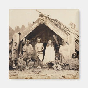 Maori Family, Nieuw-Zeeland, c.1880s (albumen prin Magneet