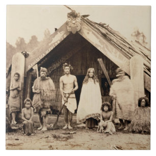 Maori Family, Nieuw-Zeeland, c.1880s (albumen prin Tegeltje