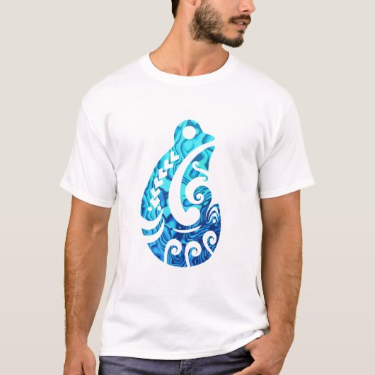 Maori Fishhooi Hei Matau Tribal Tattoo Paua Shell T-shirt (Voorkant)