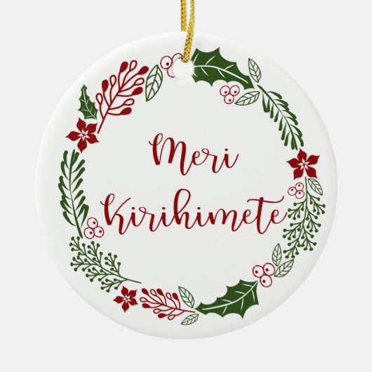 Māori Merry Kerstmis Wreath, Meri Kirihimete Keramisch Ornament (Voorkant)