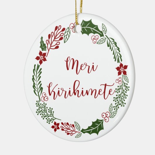 Māori Merry Kerstmis Wreath, Meri Kirihimete Keramisch Ornament (Links)
