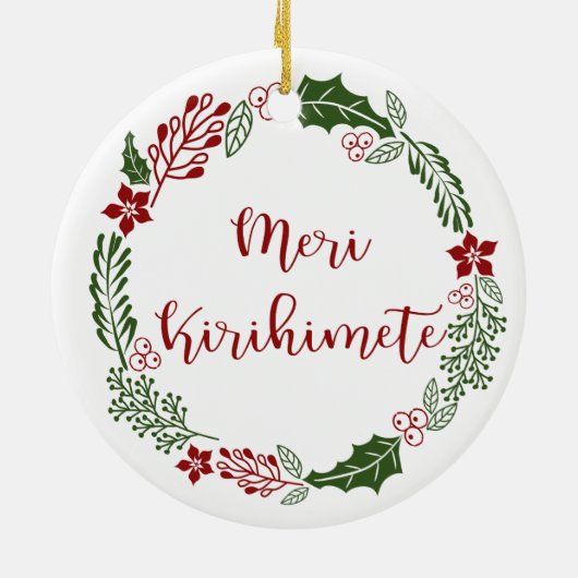 Māori Merry Kerstmis Wreath, Meri Kirihimete Keramisch Ornament (Achterkant)