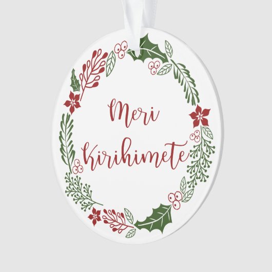 Māori Merry Kerstmis Wreath, Meri Kirihimete Ornament (voorkant)