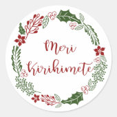 Māori Merry Kerstmis Wreath, Meri Kirihimete Ronde Sticker (Voorkant)